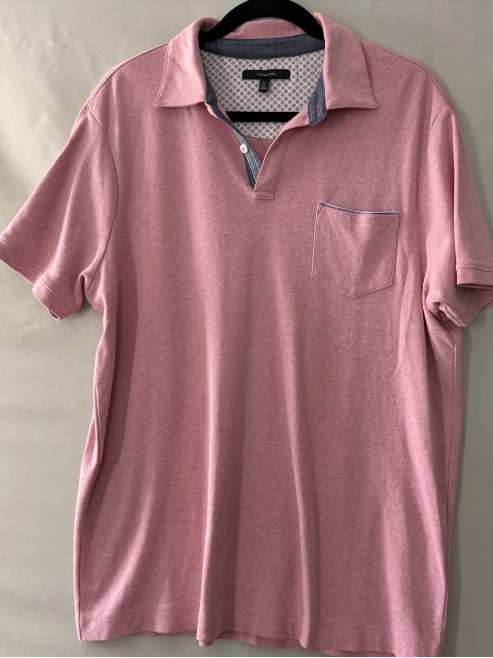 Tahari Men’s Pink Short-Sleeve Polo with Chest Pocket